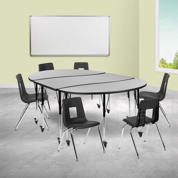 Flash Furniture Mobile 86" Oval Wave Grey Table Set-18" Chairs XU-GRP-18CH-A3060CON-60-GY-T-A-CAS-GG - main